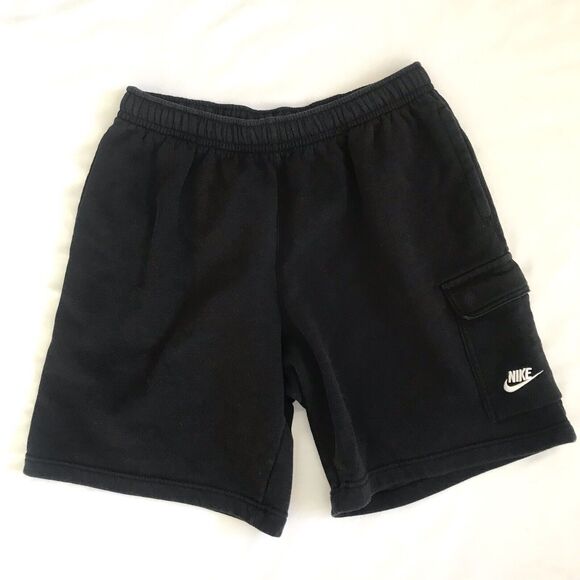 Nike Mens NSW Sportswear Club Fleece Cargo Shorts Black Swoosh